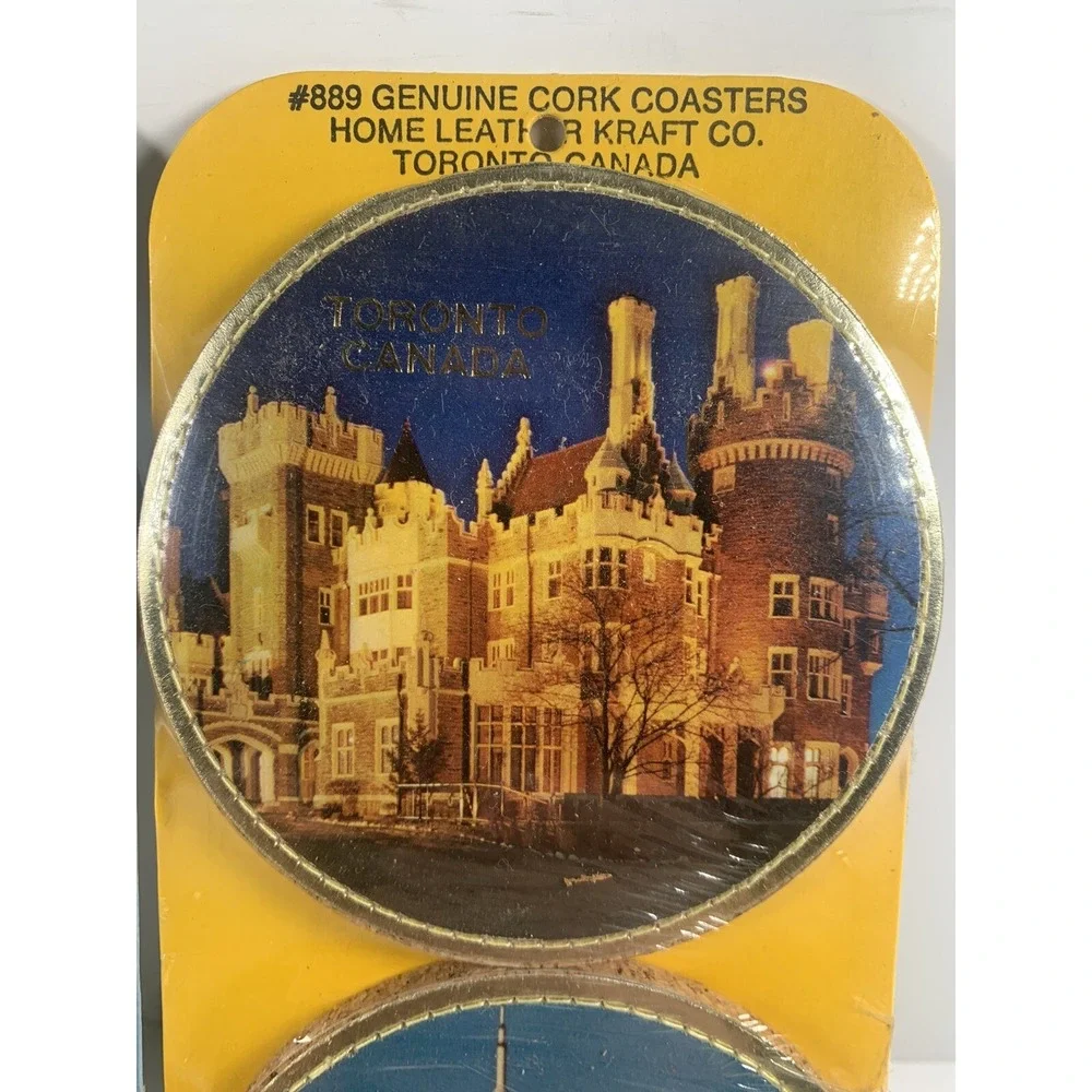 Vintage NOS Home Leather TORONTO CANADA Genuine Cork Coasters Lot Set 8 Man Cave